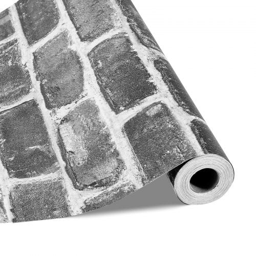 Selbstklebende Tapete, 45 cm x 10 m, Kontaktpapier, graue Ziegelsteinoptik, wasserfest, leicht zu reinigen und abziehbar, dekorative Vinylrolle für Schlafzimmer, Küche, Büro, Badezimmer, Schreibtisch