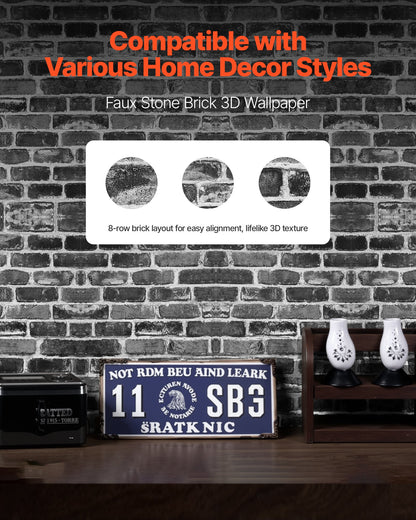 Selbstklebende Tapete, 45 cm x 10 m, Kontaktpapier, graue Ziegelsteinoptik, wasserfest, leicht zu reinigen und abziehbar, dekorative Vinylrolle für Schlafzimmer, Küche, Büro, Badezimmer, Schreibtisch
