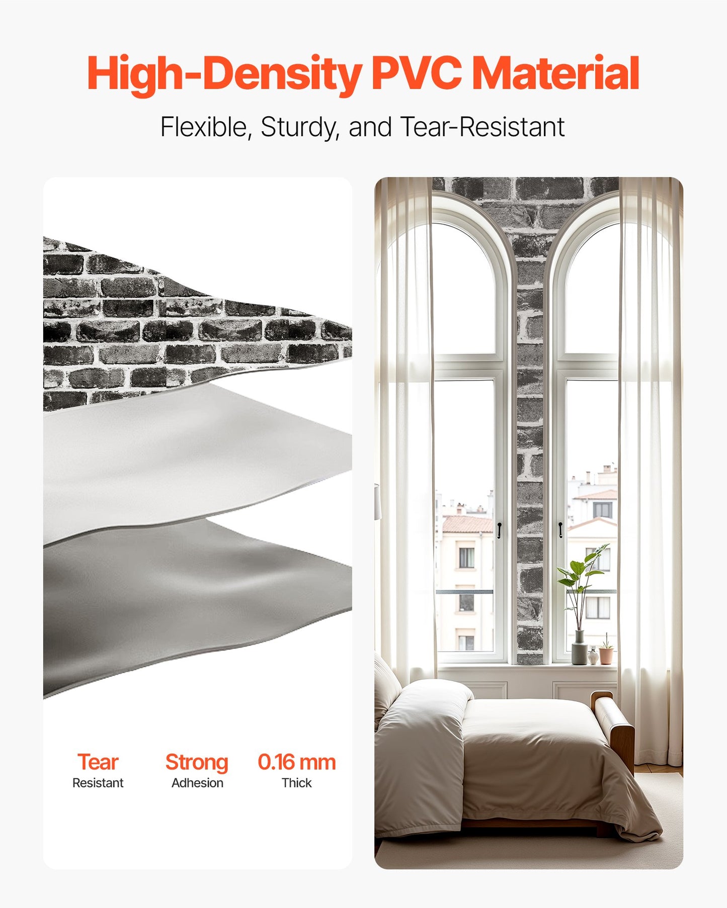 Selbstklebende Tapete, 45 cm x 10 m, Kontaktpapier, graue Ziegelsteinoptik, wasserfest, leicht zu reinigen und abziehbar, dekorative Vinylrolle für Schlafzimmer, Küche, Büro, Badezimmer, Schreibtisch