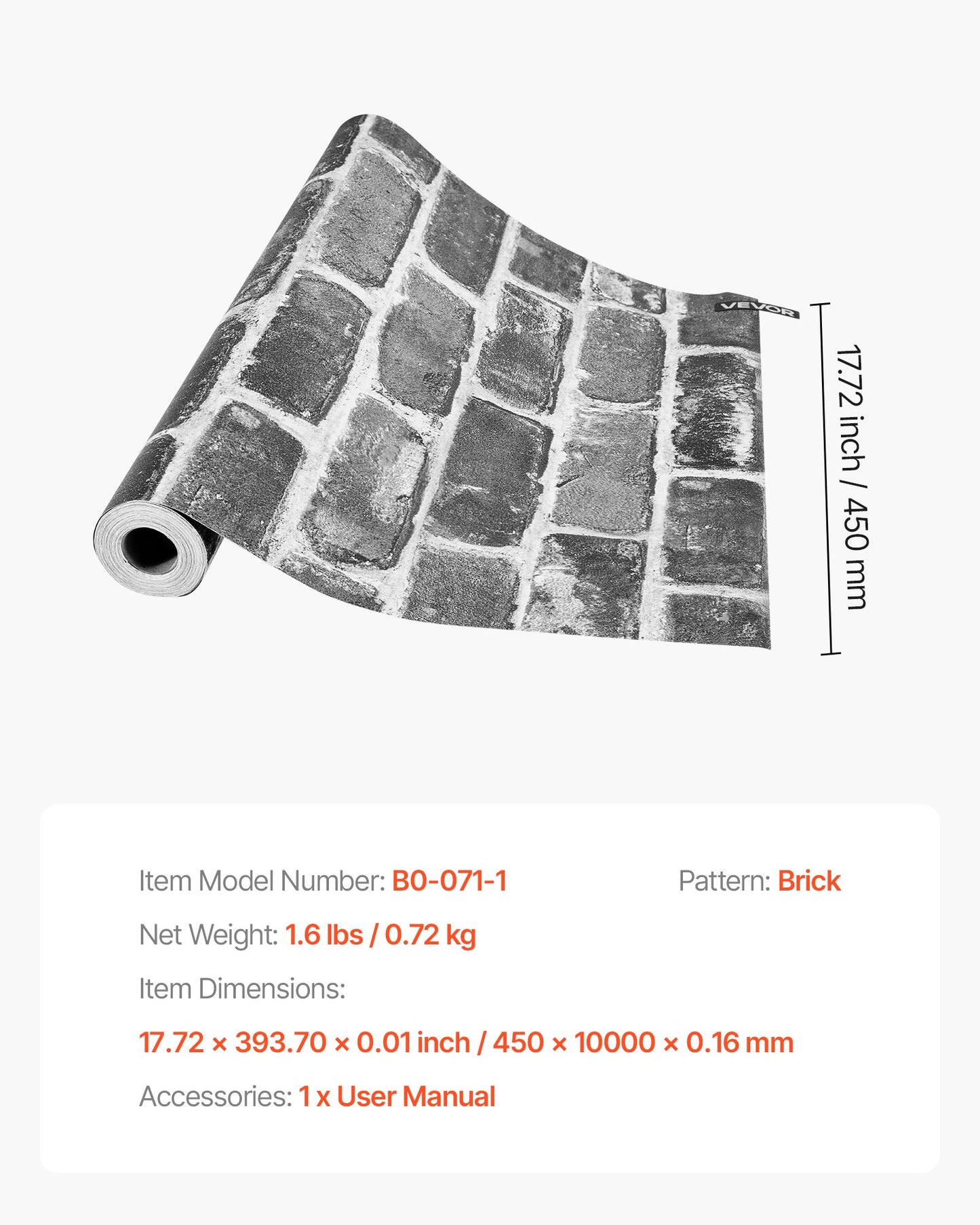 Selbstklebende Tapete, 45 cm x 10 m, Kontaktpapier, graue Ziegelsteinoptik, wasserfest, leicht zu reinigen und abziehbar, dekorative Vinylrolle für Schlafzimmer, Küche, Büro, Badezimmer, Schreibtisch