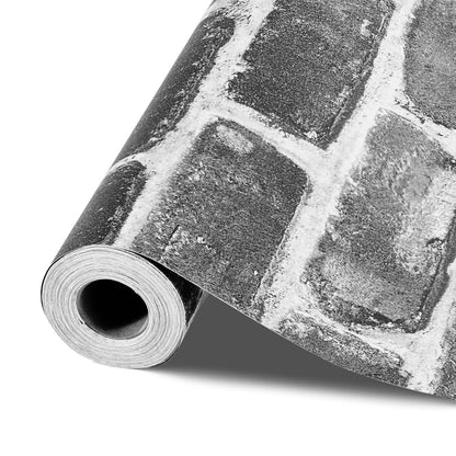 Selbstklebende Tapete, 45 cm x 10 m, Kontaktpapier, graue Ziegelsteinoptik, wasserfest, leicht zu reinigen und abziehbar, dekorative Vinylrolle für Schlafzimmer, Küche, Büro, Badezimmer, Schreibtisch