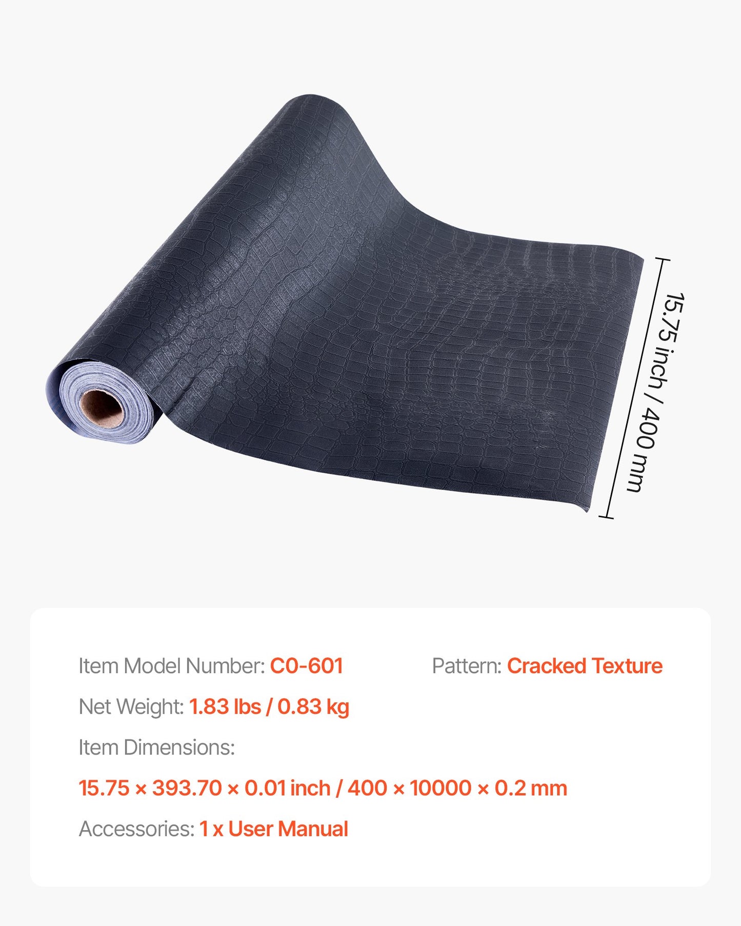 Peel and Stick Wallpaper, 40cm x 10m Contact Paper Black Cracked Texture Waterpoof Self Adhesive, Easy to Clean & Peel Wall Decorative Vinyl Roll for Bedroom Kitchen Office Bathroom