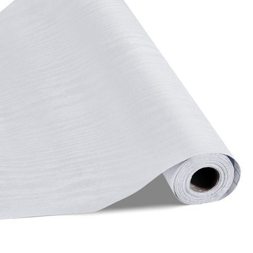 Selbstklebende Tapete, 45 cm x 10 m, Kontaktpapier, weiß, Holzmaserung, wasserfest, leicht zu reinigen und abziehbar, dekorative Vinylrolle für Schlafzimmer, Küche, Büro, Badezimmer, Schreibtisch