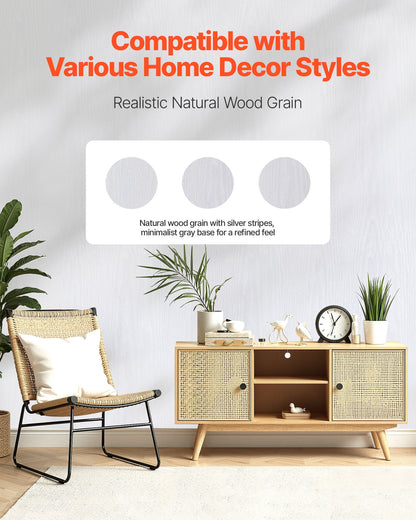 Selbstklebende Tapete, 45 cm x 10 m, Kontaktpapier, weiß, Holzmaserung, wasserfest, leicht zu reinigen und abziehbar, dekorative Vinylrolle für Schlafzimmer, Küche, Büro, Badezimmer, Schreibtisch