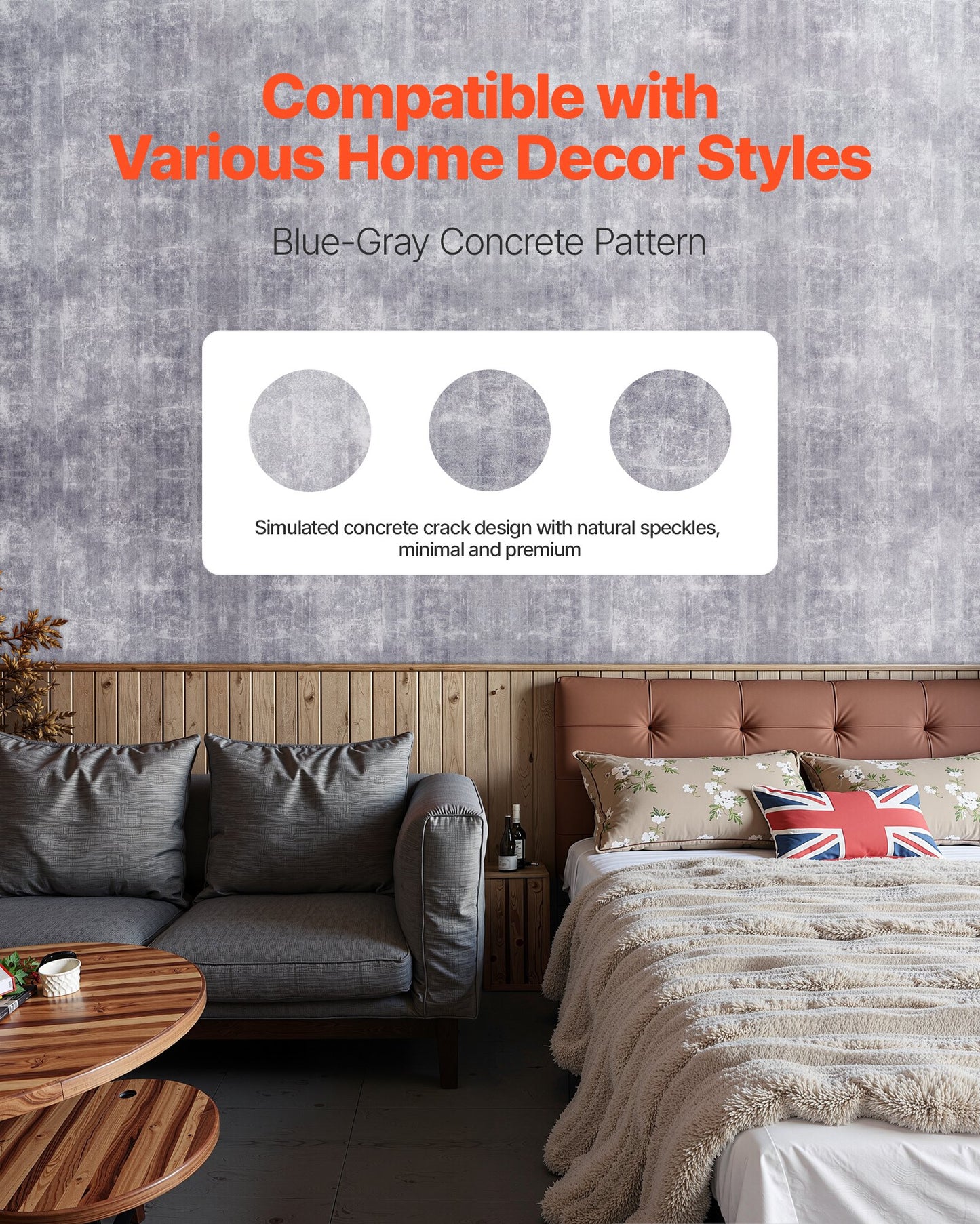 Selbstklebende, wasserfeste Kontaktfolie (40 cm x 15 m) im Industriestil, leicht zu reinigen, ideal für Schlafzimmer, Küche, Büro und Badezimmer. Dunkelgrau.