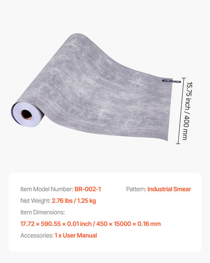 Selbstklebende, wasserfeste Kontaktfolie (40 cm x 15 m) im Industriestil, leicht zu reinigen, ideal für Schlafzimmer, Küche, Büro und Badezimmer. Dunkelgrau.