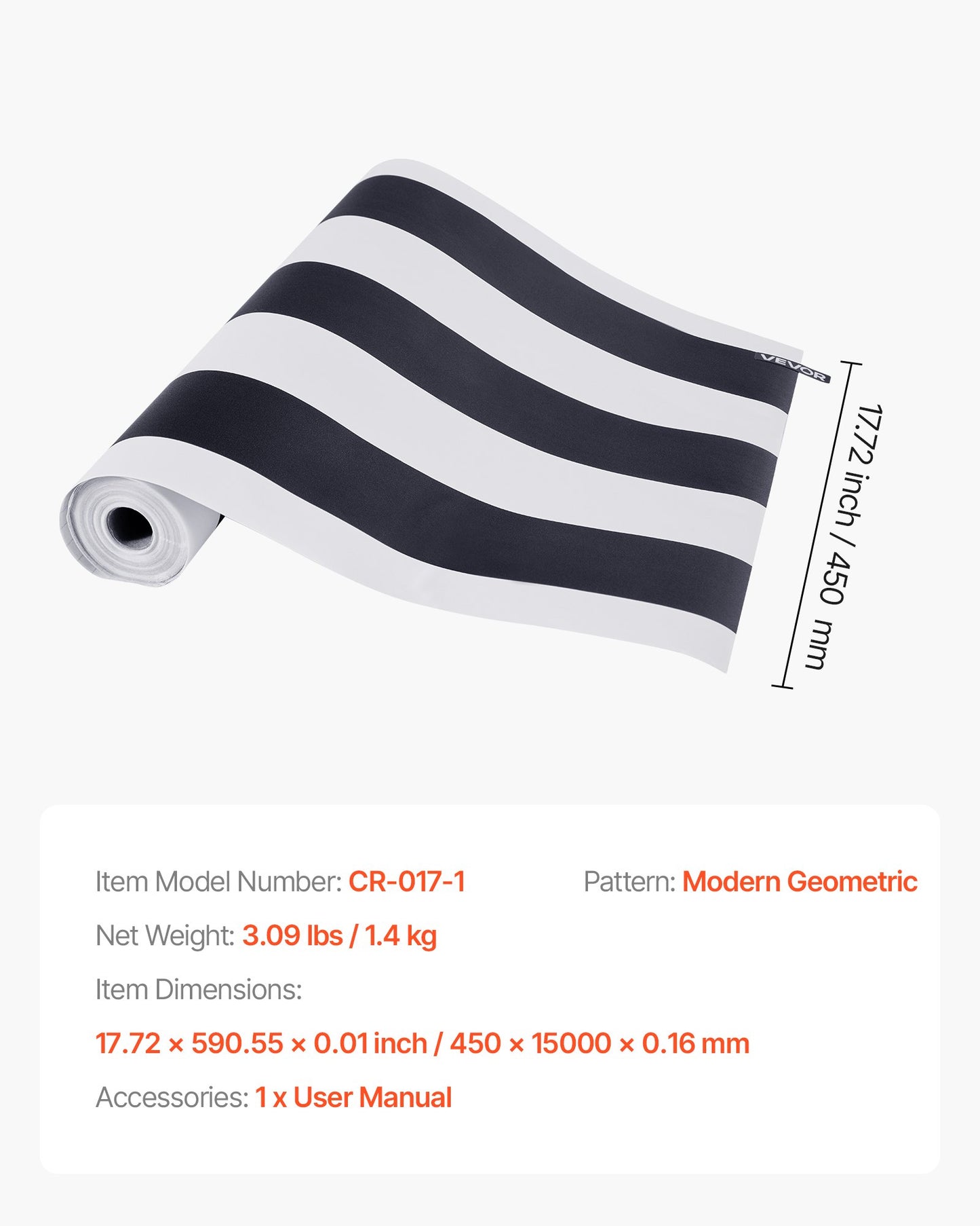 Selbstklebende Tapete, 45 cm x 15 m, Kontaktpapier, Schwarz-Weiß, modernes geometrisches Muster, wasserfest, leicht zu reinigen, dekorative Vinylrolle für Schlafzimmer, Küche, Büro, Badezimmer