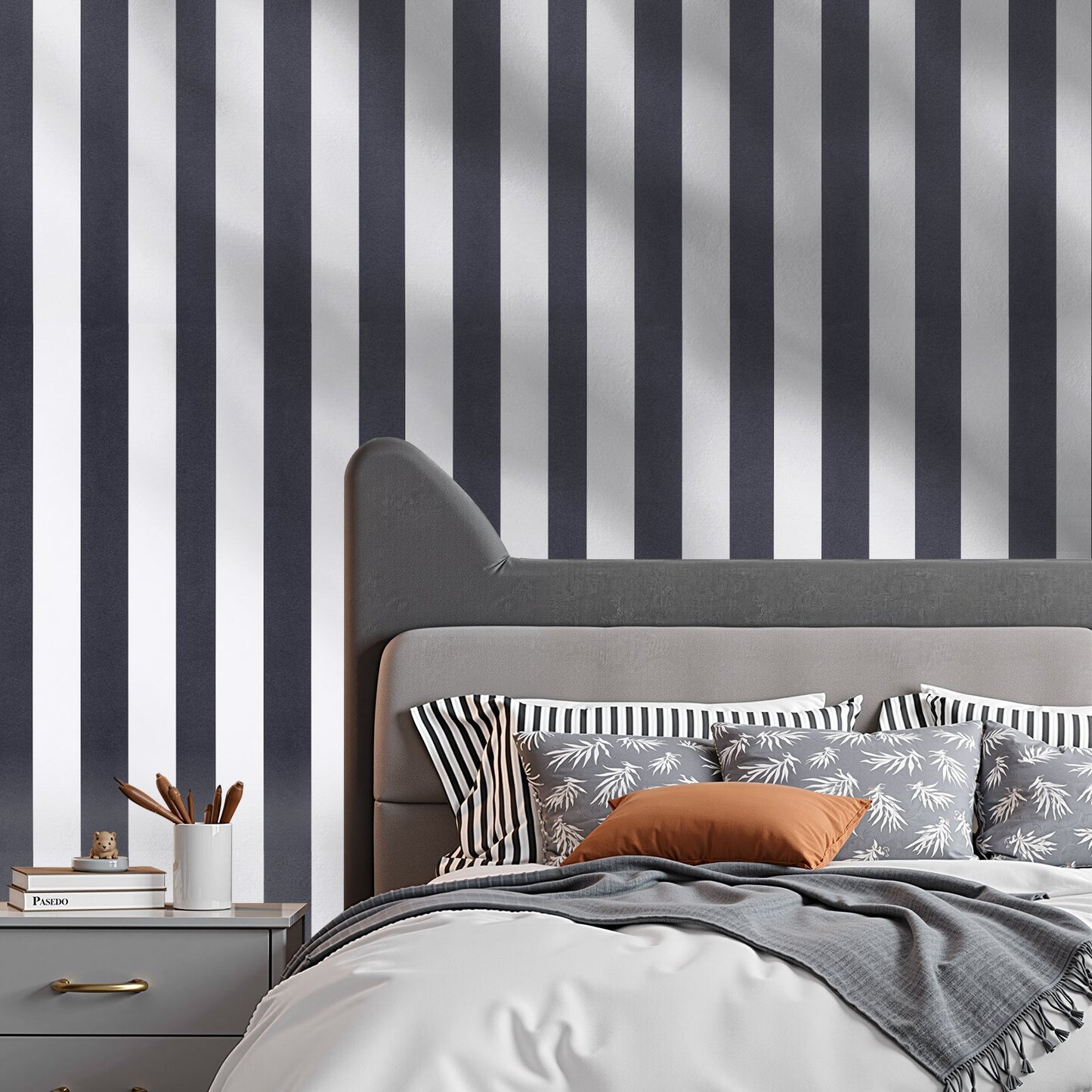 Selbstklebende Tapete, 45 cm x 15 m, Kontaktpapier, Schwarz-Weiß, modernes geometrisches Muster, wasserfest, leicht zu reinigen, dekorative Vinylrolle für Schlafzimmer, Küche, Büro, Badezimmer