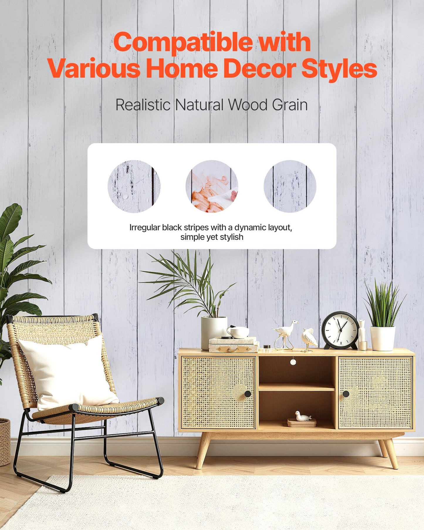 Selbstklebende Tapete, 45 cm x 15 m, Kontaktpapier, weiß, Holzstruktur, wasserfest, leicht zu reinigen und abziehbar, dekorative Vinylrolle für Schlafzimmer, Küche, Büro, Badezimmer, Schreibtisch