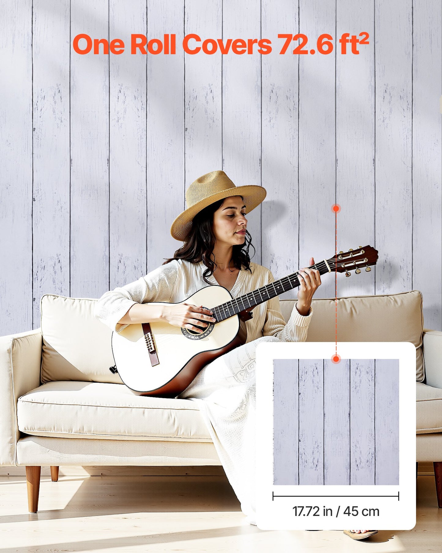 Selbstklebende Tapete, 45 cm x 15 m, Kontaktpapier, weiß, Holzstruktur, wasserfest, leicht zu reinigen und abziehbar, dekorative Vinylrolle für Schlafzimmer, Küche, Büro, Badezimmer, Schreibtisch