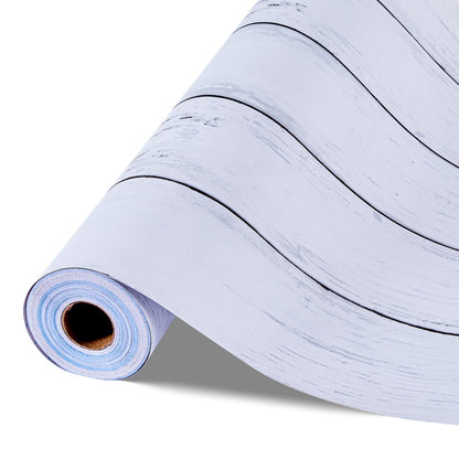 Selbstklebende Tapete, 45 cm x 15 m, Kontaktpapier, weiß, Holzstruktur, wasserfest, leicht zu reinigen und abziehbar, dekorative Vinylrolle für Schlafzimmer, Küche, Büro, Badezimmer, Schreibtisch
