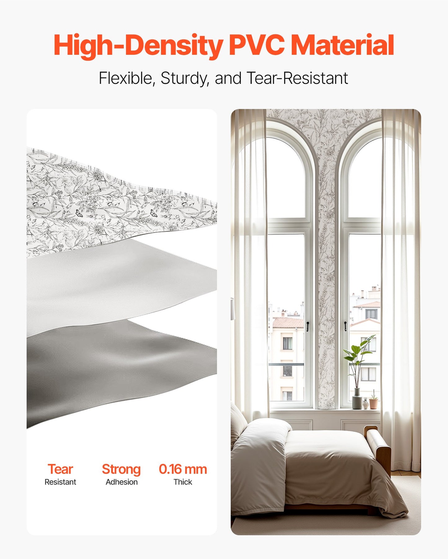 Selbstklebende Tapete, 45 cm x 10 m, Kontaktpapier, weißes Linienmuster, botanisches Blumenmuster, wasserfest, leicht zu reinigen, dekorative Vinylrolle für Schlafzimmer, Küche, Büro, Badezimmer