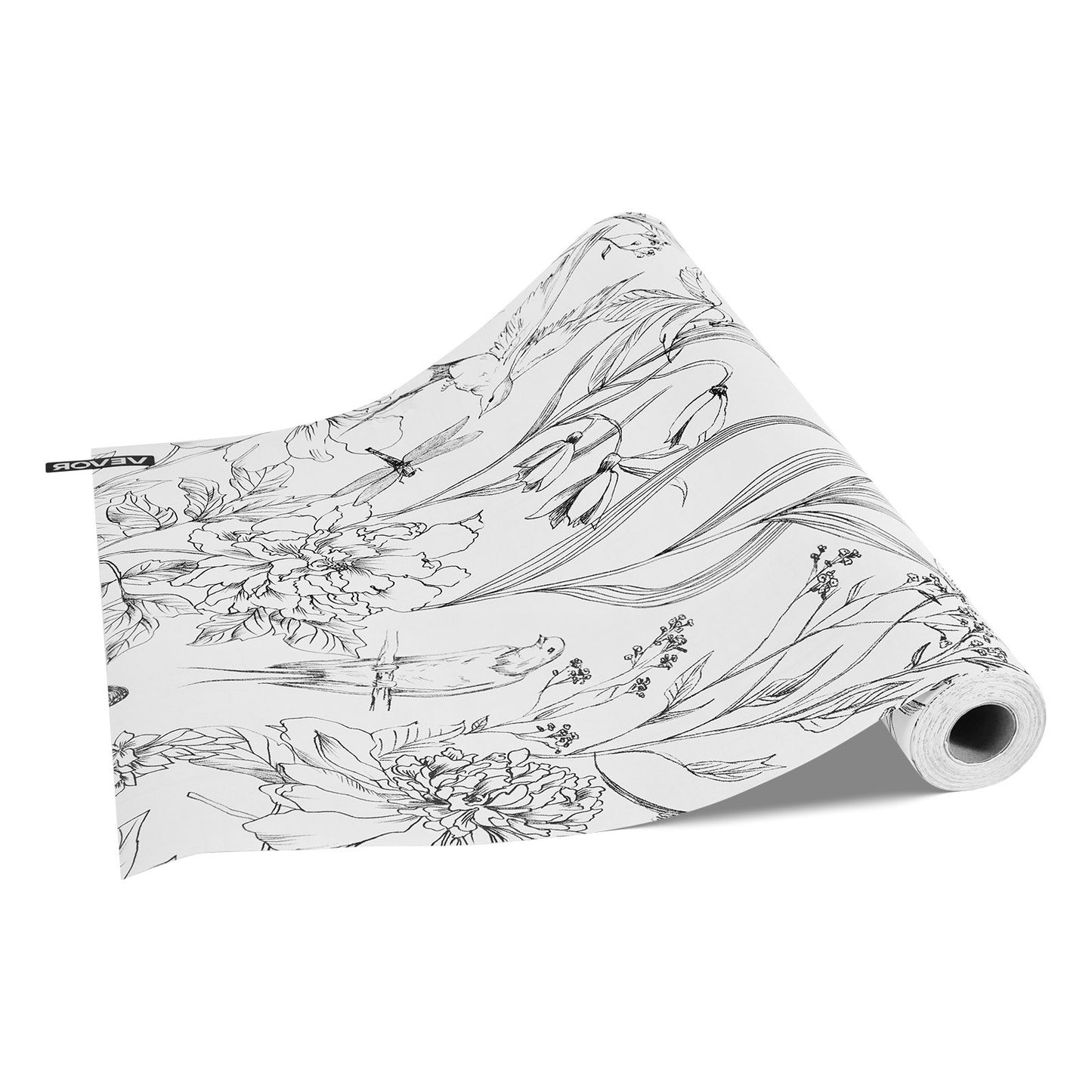 Selbstklebende Tapete, 45 cm x 10 m, Kontaktpapier, weißes Linienmuster, botanisches Blumenmuster, wasserfest, leicht zu reinigen, dekorative Vinylrolle für Schlafzimmer, Küche, Büro, Badezimmer