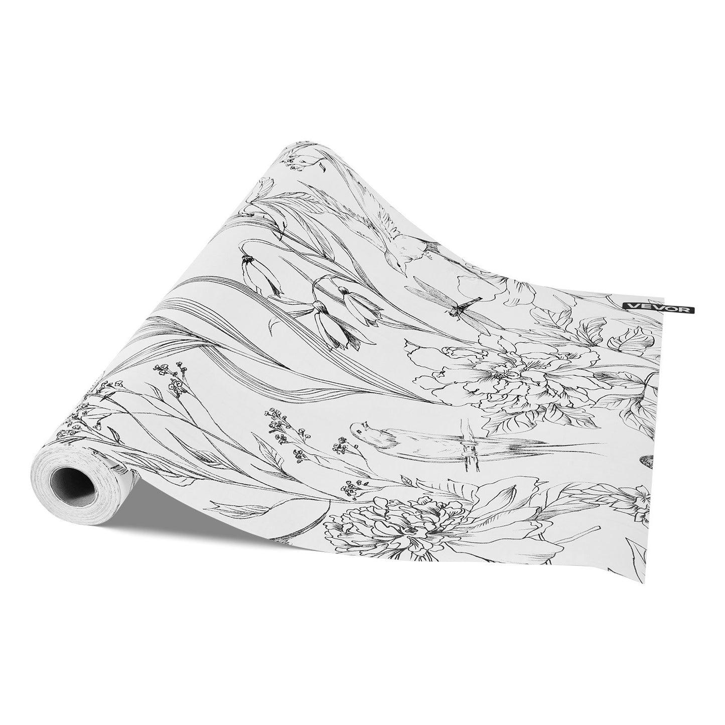 Selbstklebende Tapete, 45 cm x 10 m, Kontaktpapier, weißes Linienmuster, botanisches Blumenmuster, wasserfest, leicht zu reinigen, dekorative Vinylrolle für Schlafzimmer, Küche, Büro, Badezimmer