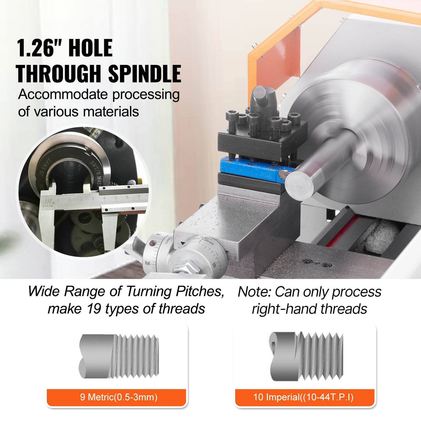 Mini-Metalldrehmaschine, 17,8 cm x 40,7 cm, 800 W Präzisions-Tischdrehmaschine, stufenlos einstellbare Drehzahl 150–2500 U/min, mit 9,9 cm 3-Backen-Metallfutter-Werkzeugkasten zur Bearbeitung von Präzisionsteilen