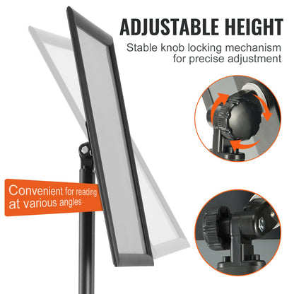 Pedestal Sign Holder, 11 x 17 Inch Vertical and Horizontal Adjustable Poster Stand, Heavy-Duty Floor Standing Sign Holder with Metal Base for Display, Advertisement, and Outdoor, Black