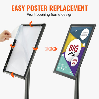 Pedestal Sign Holder, 11 x 17 Inch Vertical and Horizontal Adjustable Poster Stand, Heavy-Duty Floor Standing Sign Holder with Metal Base for Display, Advertisement, and Outdoor, Black