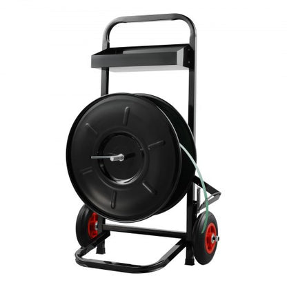 Banding Strapping Cart, for PET/PP/Fiber Strapping Coils with 8" Core Size, Heavy Duty Strapping Dispenser, Equipped with Anti-Retreat Pulleys, Upgrade Brake System, Spacious Tray for Tools