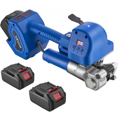 Elektrische Umreifungsmaschine, 2 x 4000-mAh-Akkus, automatisches Umreifungsgerät mit Digitalanzeige für 10–19 mm breite PET-Umreifungsbänder, Umreifungsspannmaschine für Verpackungskartons und Paletten