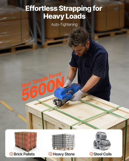 Elektrische Umreifungsmaschine, 2 x 4000-mAh-Akkus, automatisches Umreifungsgerät mit Digitalanzeige für 10–19 mm breite PET-Umreifungsbänder, Umreifungsspannmaschine für Verpackungskartons und Paletten