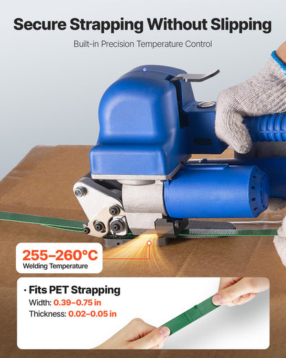 Elektrische Umreifungsmaschine, 2 x 4000-mAh-Akkus, automatisches Umreifungsgerät mit Digitalanzeige für 10–19 mm breite PET-Umreifungsbänder, Umreifungsspannmaschine für Verpackungskartons und Paletten
