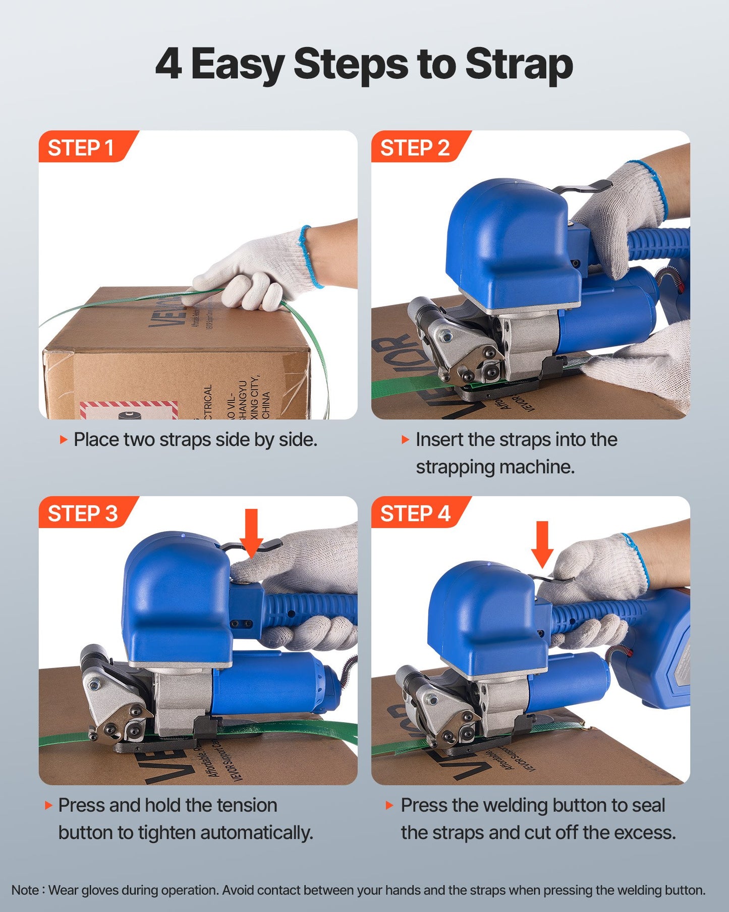 Elektrische Umreifungsmaschine, 2 x 4000-mAh-Akkus, automatisches Umreifungsgerät mit Digitalanzeige für 10–19 mm breite PET-Umreifungsbänder, Umreifungsspannmaschine für Verpackungskartons und Paletten