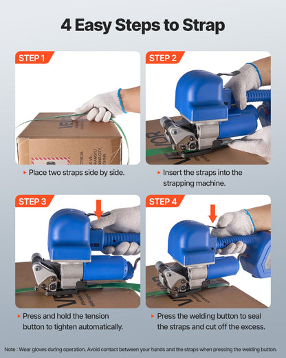 Elektrische Umreifungsmaschine, 2 x 4000-mAh-Akkus, automatisches Umreifungsgerät mit Digitalanzeige für 10–19 mm breite PET-Umreifungsbänder, Umreifungsspannmaschine für Verpackungskartons und Paletten