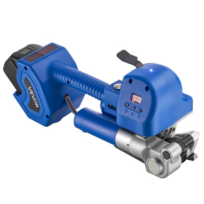 Elektrische Umreifungsmaschine, 2 x 4000-mAh-Akkus, automatisches Umreifungsgerät mit Digitalanzeige für 10–19 mm breite PET-Umreifungsbänder, Umreifungsspannmaschine für Verpackungskartons und Paletten