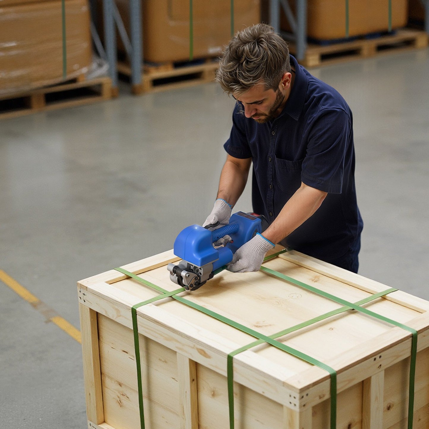 Elektrische Umreifungsmaschine, 2 x 4000-mAh-Akkus, automatisches Umreifungsgerät mit Digitalanzeige für 10–19 mm breite PET-Umreifungsbänder, Umreifungsspannmaschine für Verpackungskartons und Paletten