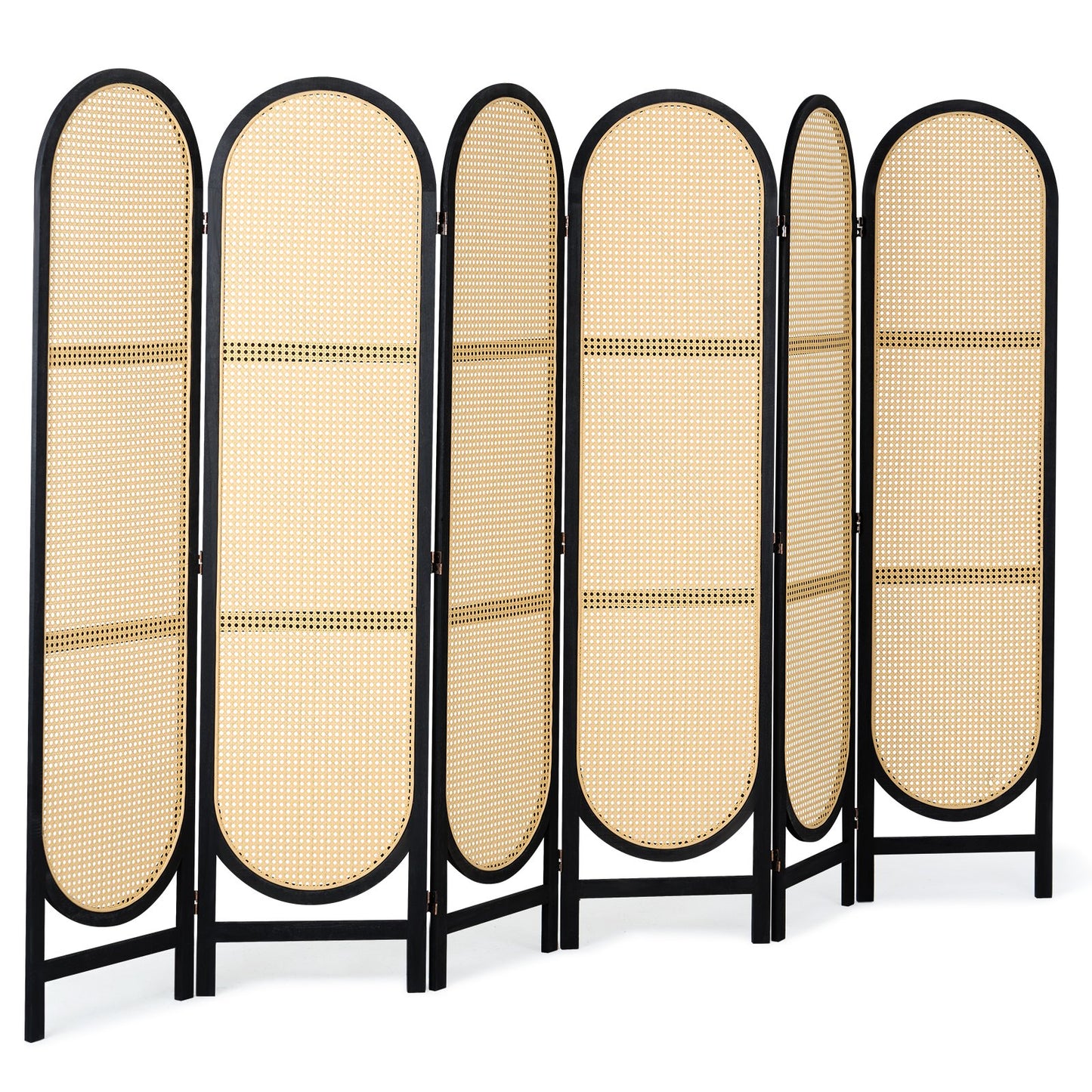 6 Panel Room Divider, Hand-Woven Rattan Folding Privacy Screens with Hinges, Portable Partition Room Dividers, Wooden Freestanding Wall Divider for Room Separation, Living Room, Bedroom, Brown