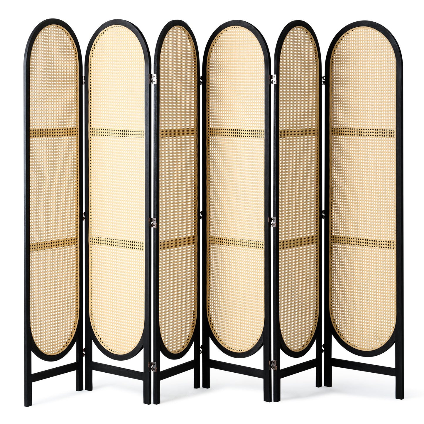 6 Panel Room Divider, Hand-Woven Rattan Folding Privacy Screens with Hinges, Portable Partition Room Dividers, Wooden Freestanding Wall Divider for Room Separation, Living Room, Bedroom, Brown