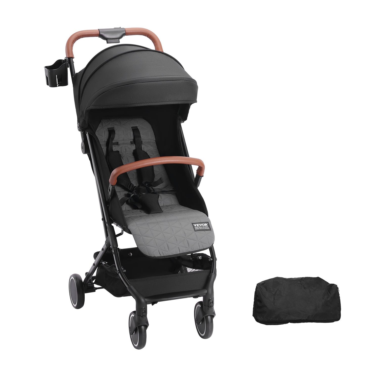 Standard Baby Infant Stroller, Toddler Stroller with 95°-175° Adjustable Backrest & & 0/90°Adjustable Footrest & One-click Folding, Newborn Stroller with Cup Holder and Carry Bag, Black