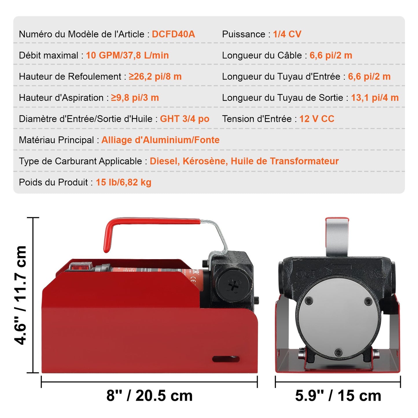Kraftstoffförderpumpe, 12 V DC, 37,9 l/min, 798,6 cm Förderhöhe, tragbares elektrisches Diesel-Förderpumpen-Set mit automatischer Abschaltdüse, Förder- und Saugschlauch für Diesel, Kerosin und Transformatorenöl