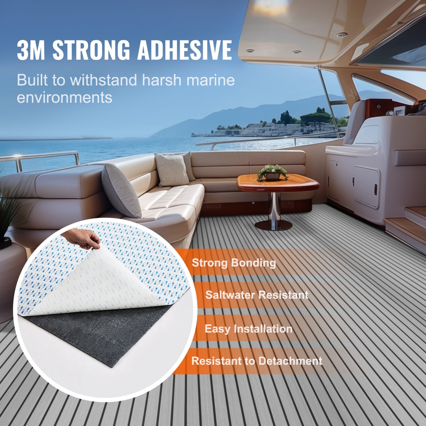 Boat Flooring, EVA Foam Boat Decking 240 x 89.9 cm, Non-Slip Self-Adhesive Flooring, 2.2 m² Marine Carpet for Boats, Yacht, Pontoon, Kayak Decking