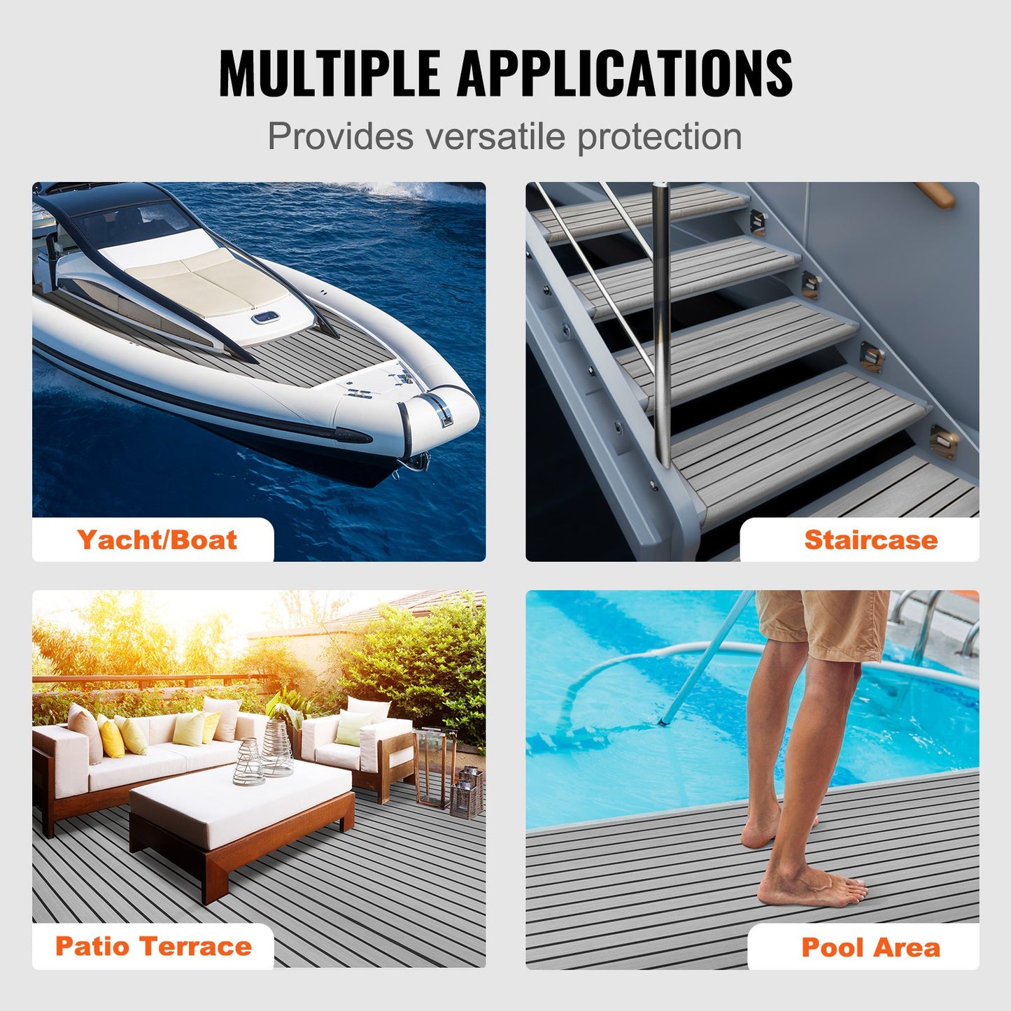 Boat Flooring, EVA Foam Boat Decking 240 x 89.9 cm, Non-Slip Self-Adhesive Flooring, 2.2 m² Marine Carpet for Boats, Yacht, Pontoon, Kayak Decking