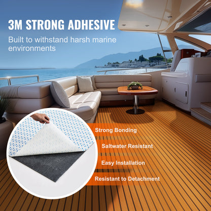 Boat Flooring, EVA Foam Boat Decking 240 x 89.9 cm, Non-Slip Self-Adhesive Flooring, 2.2 m² Marine Carpet for Boats, Yacht, Pontoon, Kayak Decking