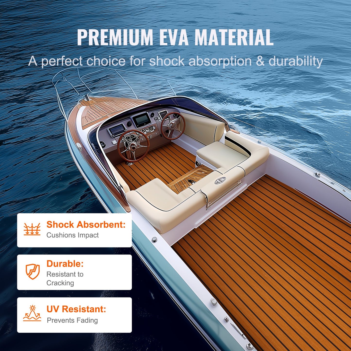 Boat Flooring, EVA Foam Boat Decking 240 x 89.9 cm, Non-Slip Self-Adhesive Flooring, 2.2 m² Marine Carpet for Boats, Yacht, Pontoon, Kayak Decking