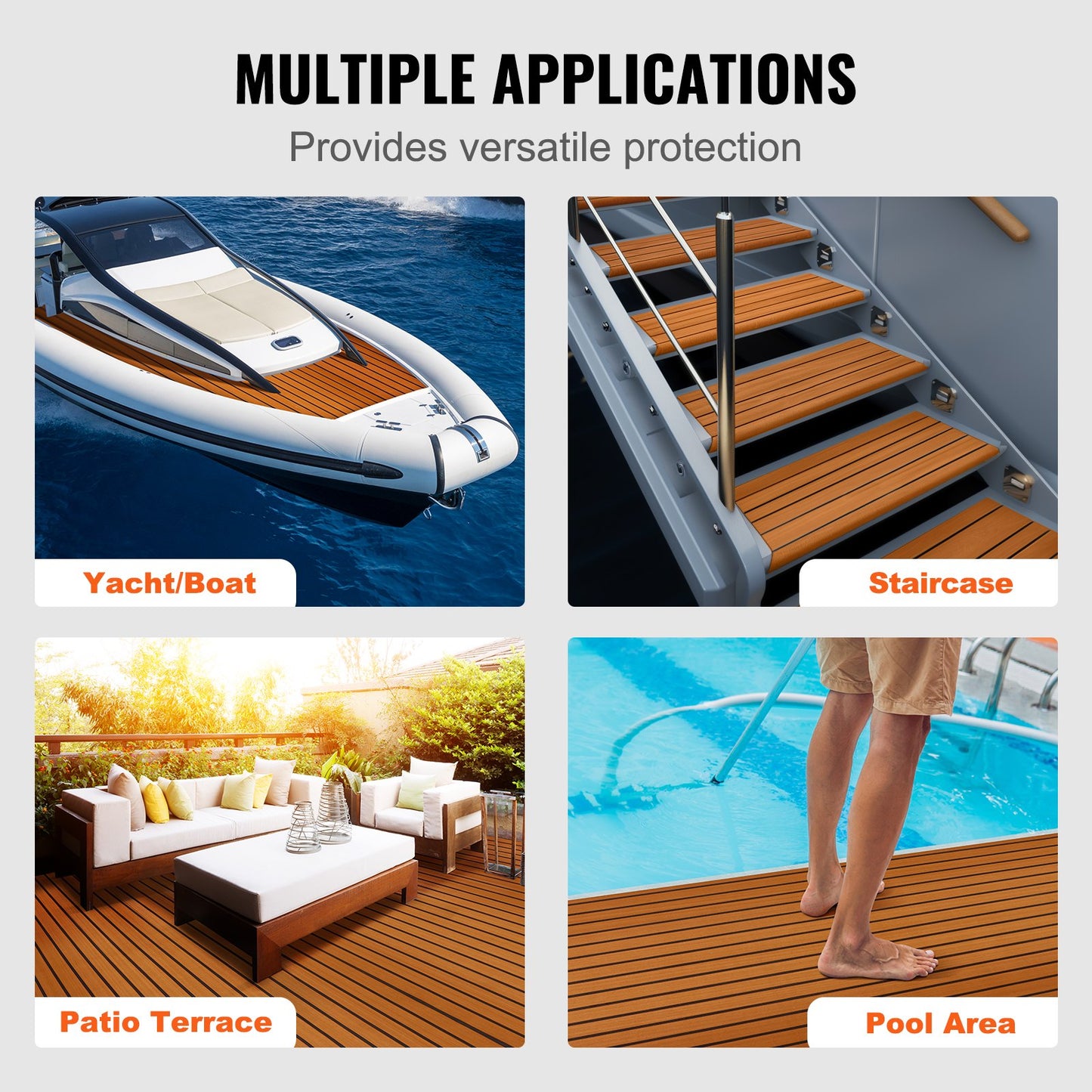 Boat Flooring, EVA Foam Boat Decking 240 x 89.9 cm, Non-Slip Self-Adhesive Flooring, 2.2 m² Marine Carpet for Boats, Yacht, Pontoon, Kayak Decking