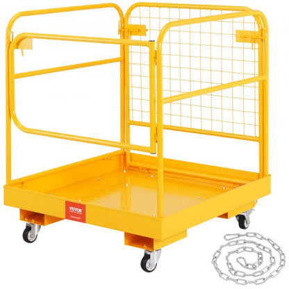 Forklift Safety Cage, 544.3 kg Load Capacity, 91.4 x 91.4 cm, Folding Forklift Work Platform with Lockable Swivel Wheels, Drain Hole & Device Chain, Holds 1 to 2 Adults, Perfect for Aerial Work
