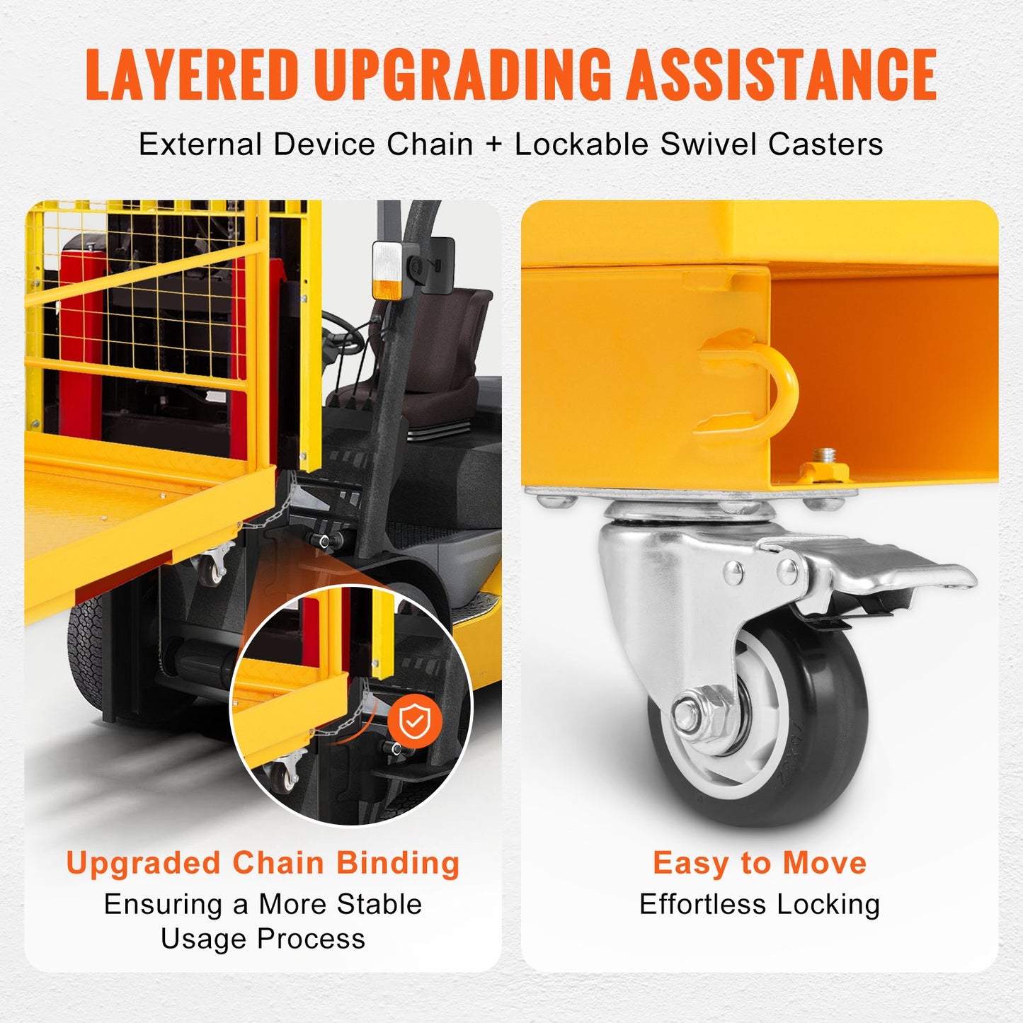 Forklift Safety Cage, 544.3 kg Load Capacity, 91.4 x 91.4 cm, Folding Forklift Work Platform with Lockable Swivel Wheels, Drain Hole & Device Chain, Holds 1 to 2 Adults, Perfect for Aerial Work