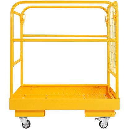 Forklift Safety Cage, 544.3 kg Load Capacity, 91.4 x 91.4 cm, Folding Forklift Work Platform with Lockable Swivel Wheels, Drain Hole & Device Chain, Holds 1 to 2 Adults, Perfect for Aerial Work