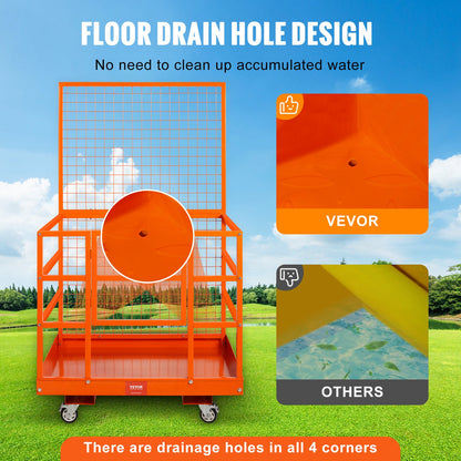 Forklift Safety Cage Work Platform 109 x 114.3 cm 635 kg w/ Wheels for Aerial