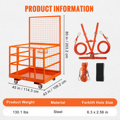 Forklift Safety Cage Work Platform 109 x 114.3 cm 635 kg w/ Wheels for Aerial