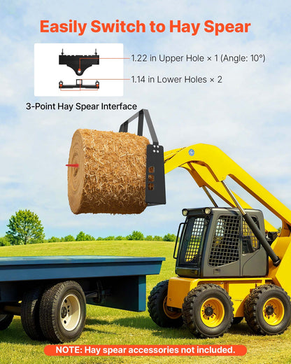 Skid Steer Pallet Fork Frame, 1814 kg Rated Capacity, 115 cm Pallet Fork Frame Attachments with 50.8 mm Hitch Receiver & Spear Sleeves, Fit for Quick Attach Tractor Loaders, Frame Only