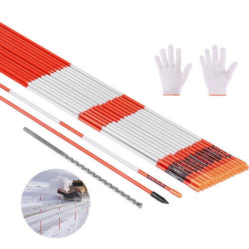 Driveway Markers, 200Pcs 122cm Long 6.35mm Dia, Hi-Visibility Driveway Reflectors with 12 in Steel Drill Bits, Reflective Snow Sticks Fiberglass Pole for Parking Lots, Walkways, Snow Plowing
