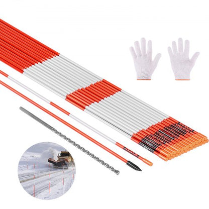 Driveway Markers, 200Pcs 122cm Long 6.35mm Dia, Hi-Visibility Driveway Reflectors with 12 in Steel Drill Bits, Reflective Snow Sticks Fiberglass Pole for Parking Lots, Walkways, Snow Plowing