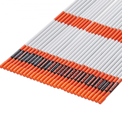 Driveway Markers, 100PCS 122 cm, 0.79 cm Diameter, Orange Fiberglass Poles Snow Stakes with Reflective Tape, 30.48 cm Steel Drill Bit & Protection Gloves for Parking Lots, Walkways Easy Visibility