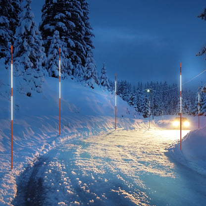 Driveway Markers, 100PCS 122 cm, 0.79 cm Diameter, Orange Fiberglass Poles Snow Stakes with Reflective Tape, 30.48 cm Steel Drill Bit & Protection Gloves for Parking Lots, Walkways Easy Visibility