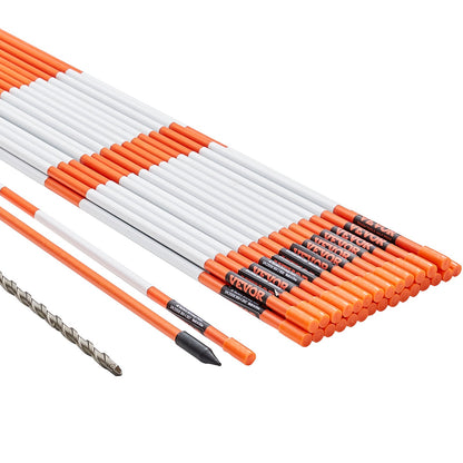 Driveway Markers, 100PCS 122 cm, 0.79 cm Diameter, Orange Fiberglass Poles Snow Stakes with Reflective Tape, 30.48 cm Steel Drill Bit & Protection Gloves for Parking Lots, Walkways Easy Visibility