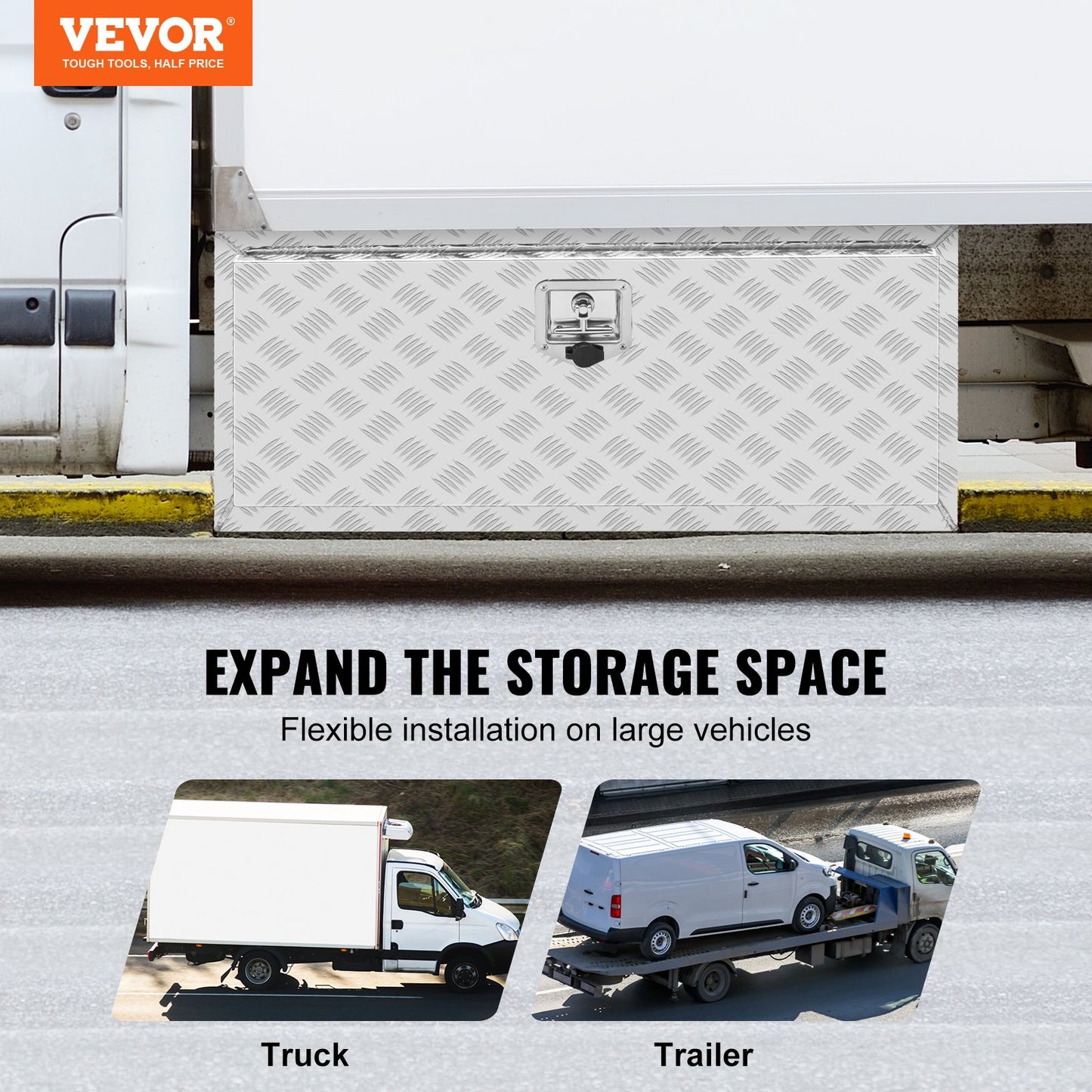 Underbody Truck Box, 36"×24"×24" Pickup Storage Box, Heavy Duty Aluminum Diamond Plate Tool Box with Lock and Keys, Waterproof Trailer Storage Box with T-Handle Latch for Truck, Van, Trailer